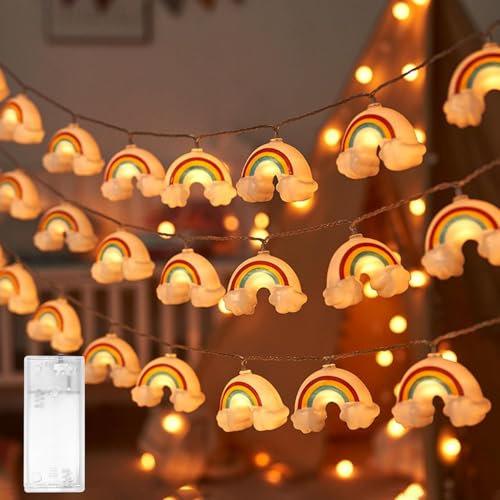 Regenbogen Lichterkette,Lichterkette Kinderzimmer,Led Lichterkette Batteriebetrieben,LED Lichterkette Regenbogen Design,Lichterkette Innen Außen für Garten Hochzeits Zimmer Deko