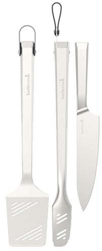 Barbecook BBQ Grillbesteck Set dreiteilig, Premium Set mit BBQ-Spachtel, Kochmesser und BBQ-Zange aus rostfreiem Stahl 45.7cm