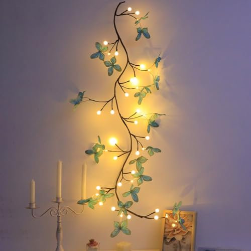 RuiDay Arbre Lumineux LED, Arbres Guirlande Lumineuse,Guirlande fleur lumineuse,Lampe murale fleurs de cerisier avec télécommande et 8 modes d'éclairage pour intérieur (Papillon Bleu 1.6M+36LEDS)