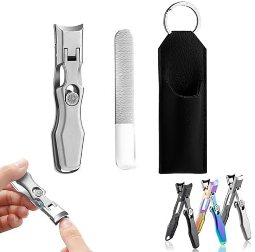 Whimsyard Nail Clippers, Ultra Sharp Stainless Steel Nail Clipper, Wide Jaw Opening Toenails Clippers, No Splash Fingernail Anti Splash, Angled Head Toenail Clipper (Silver)