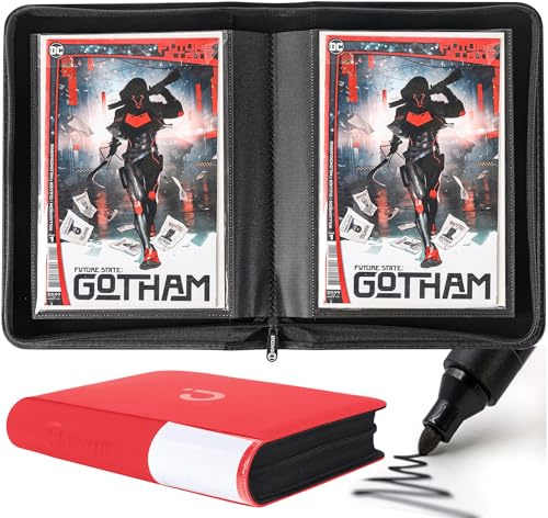 D DACCKIT Comic Binder, Comic Book Album with Sleeves Fits Regular Comics and Comic Bagged and Boarded, Comic Storage Binder Holds 24 Comic Books（Model A，Classic Red）