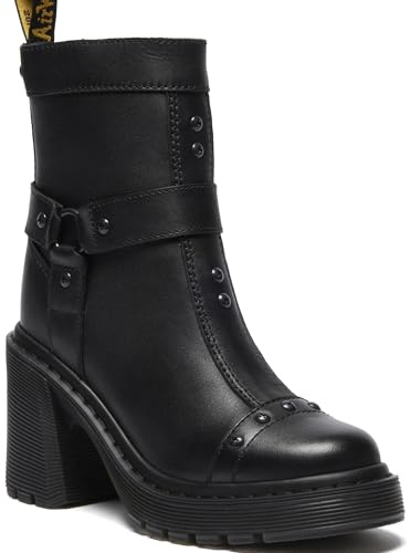 Dr. Martens Women's Spence Harness Flare Heel Leather Chelsea Boots, Black Sendal, 5 UK, 7 Women US
