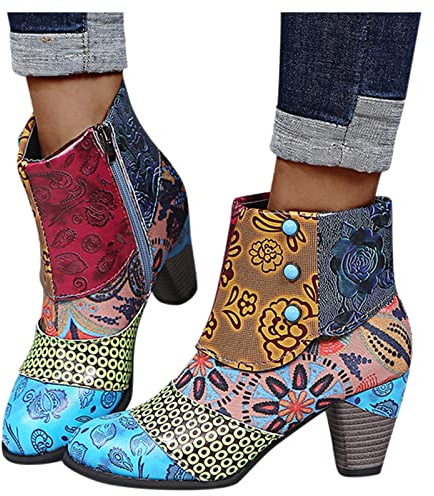 HOOUDO Stivali Estivi Donna,Stivali Donna Comode Stivaletti Estivi con Tacco PVC Texani Scarpe con Suola Antiscivolo Scarpe Eleganti Basse