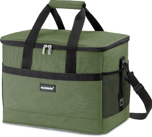 HELDENWERK® Kühltasche groß faltbar bis zu 12h Kühlleistung auslaufsicher | Kühlbox wasserdicht, Lebensmittelecht, Robuste Unterseite, 7 Fächer, Mit Flaschenöffner, Verstärkter Boden, 4-fach Isolierung