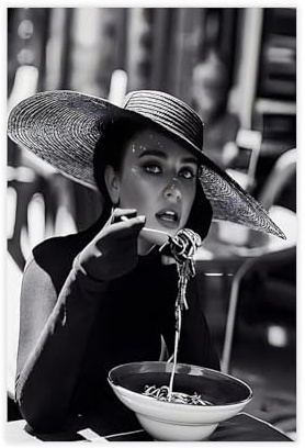GQVCJSW Leinwandposter Women Eating Pasta in Italy (Frauen essen Pasta in Italien), Wandkunst, Dekordruck, Bild Gemälde für Wohnzimmer, Schlafzimmer, Dekoration, 30 x 45 cm