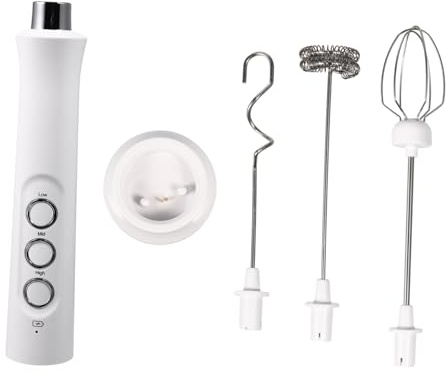 Batidor Espumador de Mano Eléctrico, 1 Juego, Blanco, 3 Niveles | 1200 Mah, Abs y Acero Inoxidable, Diseño Compacto y Ligero Mango Ergonómico