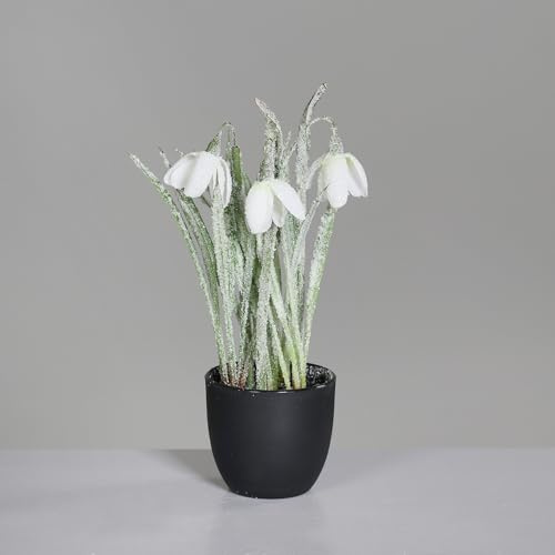 Seidenblumen Roß Schneeglöckchen mit Schnee- und Eiskristallen 22cm im Topf DP Kunstblumen künstlicher Galanthus Frühlingsglöckchen Blumen Pflanzen