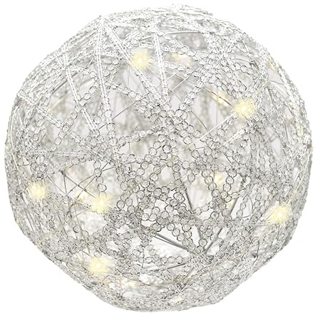 Leuchtkugel aus Draht & Polyesterband 20 cm LED Kugel Silber Warmweiß batteriebetrieben mit Timer dekorative Lichterkugel Weihnachtsdeko festliche Beleuchtung Stimmungslicht Deko Hochzeitsdeko