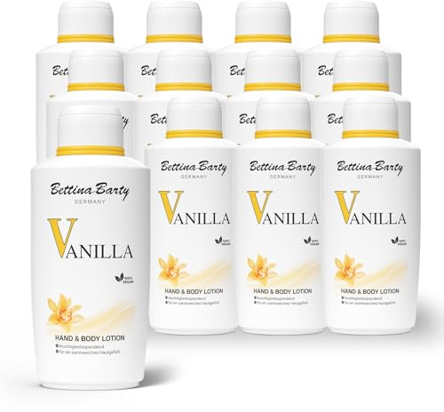 Bettina Barty Vanilla Hand & Body Lotion 12 x 500 ml – Feuchtigkeitspflege mit Vanilleduft für Haut & Hände – Für trockene Haut – Mit schnell einziehender Formel