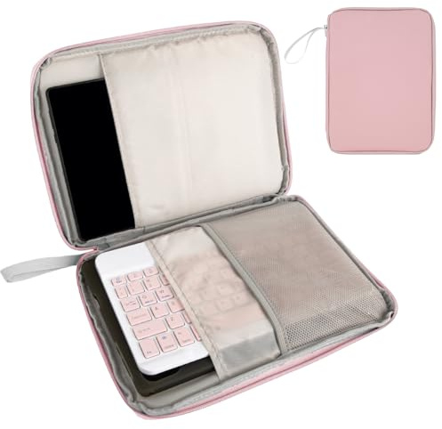 Universal Tablet Sleeve Bag (28x21cm) with Wrist Strap, Pink Lightweight Travel Pouch, Protective Zip Bag Compatible with 9-11 Tablets, E-Readers & Digital Notepads