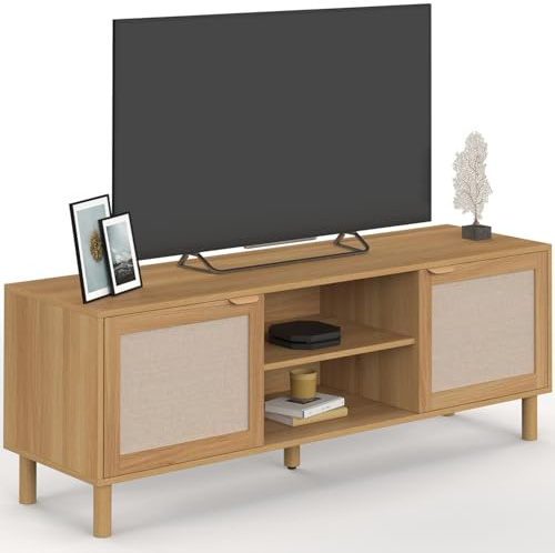 IDMarket - TV-Möbel 140 cm Robin 2 Türen aus Holz und in Leinenoptik