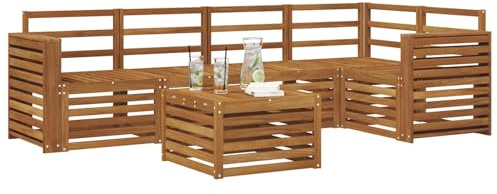 vidaXL Sofagarnituren 6 pcs Natur Massivholz Akazie, Moderner Outdoor-Sofa, strapazierfähiges Möbel für Garten, Bequeme Lounge-Sitzgruppe für die Terrasse