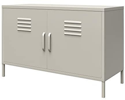 Bradford Metall-Akzentschrank Taupe, 98 x 39 x 63 cm, Sideboard mit 2 Türen und 2 Regalböden, Metallschrank im Spind-Design für Wohnzimmer, Flur und Büro