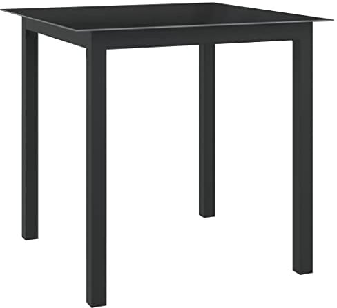 Kaloriko Mesa de jardín negra de aluminio y cristal, 80 x 80 x 74 cm, resistente a la intemperie, estable, para terraza, balcón, exterior, camping, pícnic, mesa auxiliar, plegable, ahorra espacio