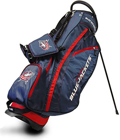Team Golf NHL Columbus Blue Jackets Fairway Golf Stand Bag, Lightweight, 14-way Top, Spring Action Stand, Insulated Cooler Pocket, Padded Strap, Umbrella Holder & Removable Rain Hood
