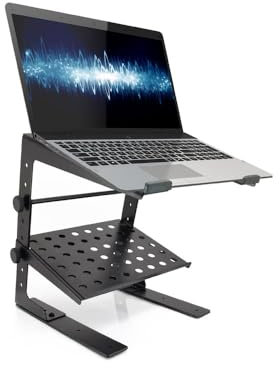 Pyle Tragbarer Verstellbarer Laptop-Ständer – Stehschreibtisch-Erhöhung von 16 bis 28 cm mit Ablagefach – Für DJ, PC, Gaming, Zuhause oder Büro