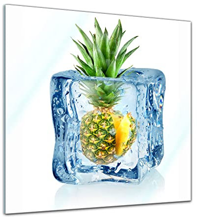 Bilderdepot24 Glasbild - Eiswürfel Ananas - 20x20 cm - Deko Glas - Wandbild aus Glas - Bild auf Glas - moderne Bilderdepot24 Glasbilder - Glasfoto - Echtglas