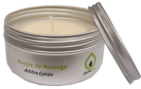 Purespa Bougie de Massage naturelle parfumée - 100% sensuel et relaxant ( Ambre Épicé, 80 gr)