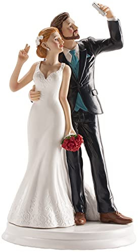 Dekora 305065 Paar Selfie Brautpaar Figur für Hochzeitstorte 20 cm, Kuchen, Schwarz/Weiß