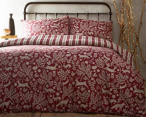 Creative Cloth Skandi Woodland Duvet Set, Cotton, Wildberry Red, Single