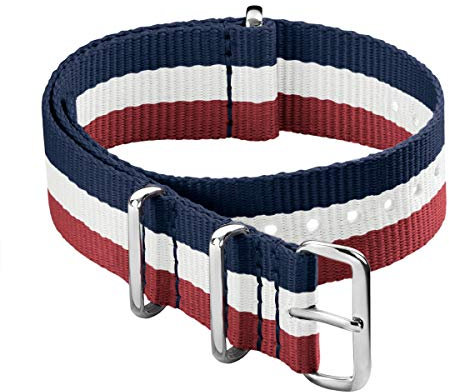 Archer Watch Straps - Klassische NATO Nylon Uhrenarmbänder (Rot/Weiß/Marineblau, 20mm)