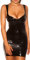 Koucla Kleid Wetlook Lederlook Lack Optik Minikleid Gogo (Schwarz, L)
