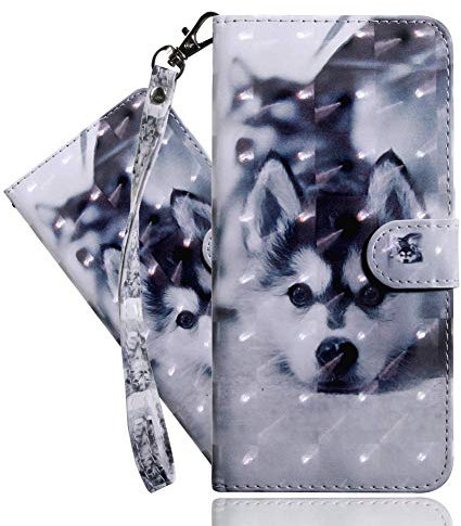 IMEIKONST Nokia 2.3 Hülle PU Leder 3D Muster Magnetic Clasp Schutzhülle bookstyle Card Holder Flip Brieftasche Ständer Tasche Handyhülle für Nokia 2.3 Cute Husky BX
