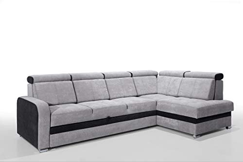 Robin Glen Ecksofa mit Schlaffunktion Bettkasten Kopfstützen Abnehmbare Rückenkissen Sofa L-Form Schlafsofa Freistehende Eckcouch Schlafcouch Wohnzimmermöbel Wohnlandschaft Rechts Grau