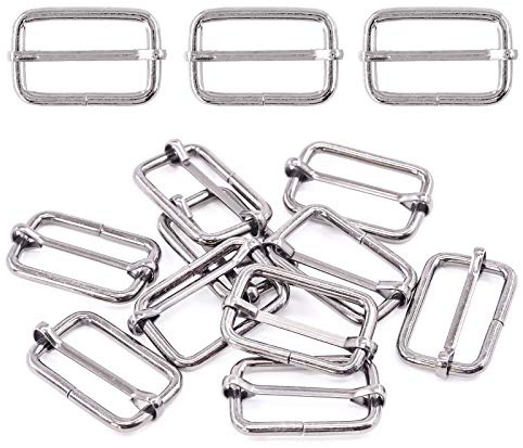 Swpeet 60Pcs 5/4 Inch - 32mm Sliver Metal Rings Metal Rectangle Adjuster Triglides Slides Buckle, Roller Pin Buckles Slider Strap Adjuster Keychains for Belt Bags DIY Accessories (Sliver, 5/4 Inch)