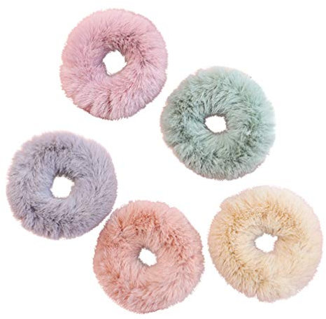 FRCOLOR 5 Stück Flauschige Haar Haargummis Kunstpelz Haargummis Weiche Elastische Haarbänder Plüsch Fell Haar Bommeln Winter Pferdeschwanz Halter Frauen Mädchen Haarschmuck (Zufällige
