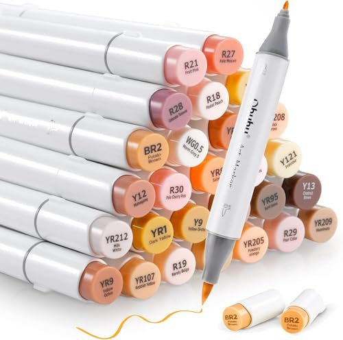 Ohuhu 36 Hauttonfarben Alkohol-Filzstifte, Pinsel & Fine, Sketch Kunst Marker auf Alkoholbasis für Erwachsene, Illustration, Mittelton-Hautton- und Haarschattierungs-Marker Set