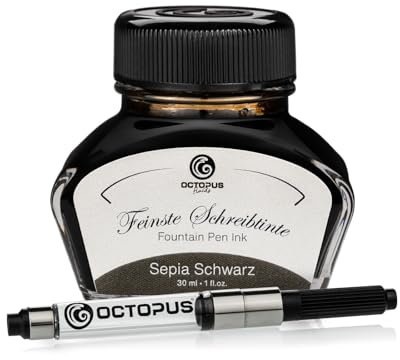 Octopus Fluids Sepia Schwarz - Writing ink including converter, Fountain pen ink in ink glass, Calligraphy ink for dip pen, Sepia Black 30ml