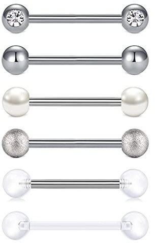 Vcmart Zungenpiercing, 16 mm, 14 g, Edelstahl, Metall, Barbells, Herz, Stern, Zungenpiercing, Schmuck, Edelstahl