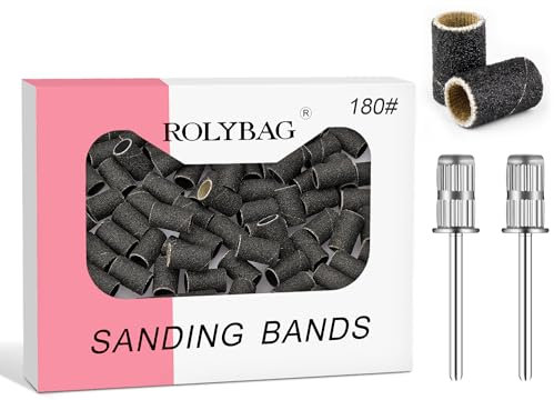 180# professional nail sanding bands for nail drill,drill sanding band with storage box,include 100 fine sand bands and 2 pieces mandrel for most size 3/32 nail drill machine