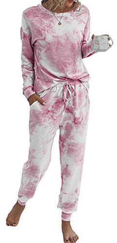 Beaufident Damen Hausanzug Sportanzug Set Jogginganzug Damen Freizeitanzug Frauen Trainingsanzug Set 2 Teiliges Langarm Hosenanzug Loose Fitnessanzug für Running Yoga Gym Sportswear,C Rotwein,S