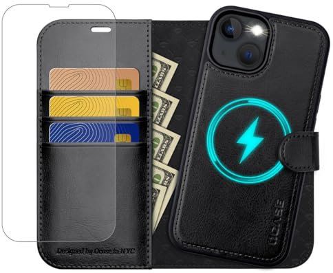 OCASE for iPhone 13 Detachable Case,[Upgraded] Magnetic 2 in 1 Flip PU Leather Wallet Case with[RFID Blocking][Card Holder] Shockproof Removable Phone Cover for the 6.1 Inch,Black