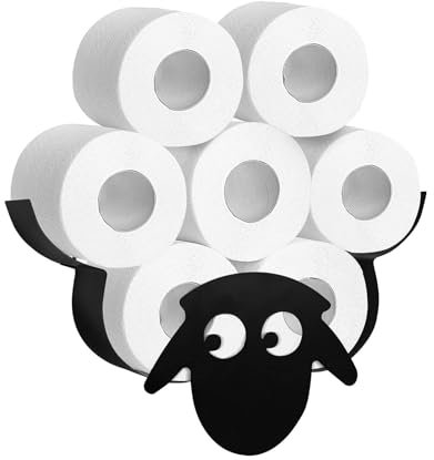 Trintion Sheep Toilet Roll Holder, Black Toilet Roll Holder Wall Mounted for Bathroom Metal Toilet Roll Storage Holds Up To 7 Rolls Toilet Paper Holder