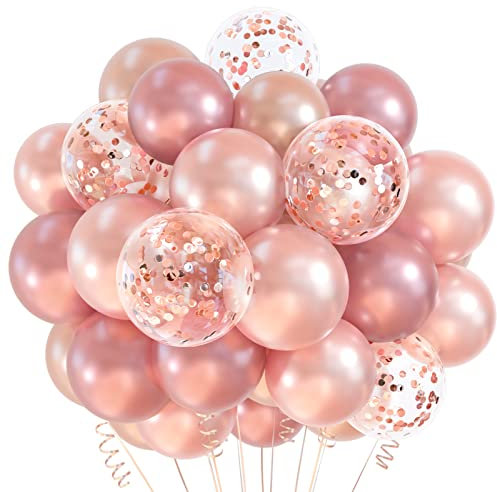 CHRORINE 50 Stück Roségold-Luftballons, 30,5 cm, Roségold, Konfetti-Ballons mit Bändern für Babyparty, Hochzeit, Geburtstag, Brautfeier, Party-Dekoration