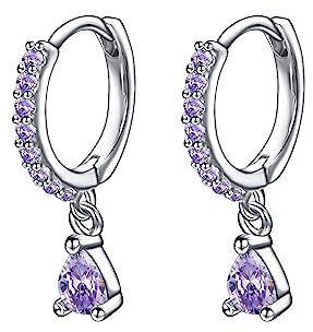 Vissen Lila Zirkonia Ohrringe Mit Anhänger Creolen Damen Modeschmuck Elegant Strass Hängend Mädchen