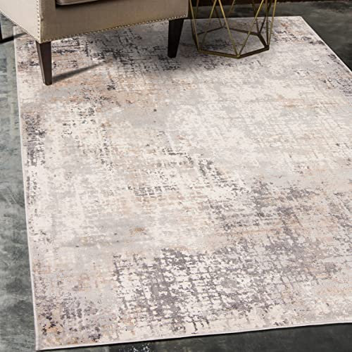 Mazovia Abstraktes Vintage Designer Teppich - Kurzflor - Weich Teppich für Wohnzimmer, Esszimmer - ÖKO-TEX Wohnzimmerteppich - Teppiche Grau Beige 160 x 220 cm