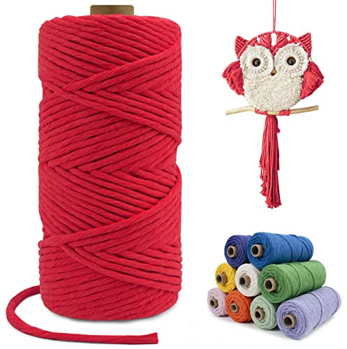 LEREATI Makramee Garn Rot, Makramee Garn 4mm x 100m Einfach Gedrehte Baumwollkordel Baumwollschnur, Makrameegarn für Makramee Wandbehang, Hängepflanze, Vorhang, Hochzeitsbogen Deko