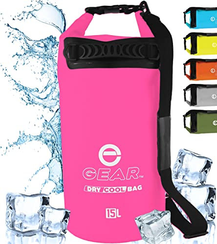 Enthusiast Gear Isolierte Dry Bag Floating Cooler,10L,15L,25L Roll Top, auslaufsicher, wasserdicht, zusammenklappbar, mit gepolstertem Schultergurt,perfekt für Kajak, Angeln, Strand (Rosa, 15 Liter)