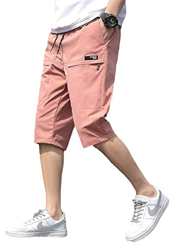 AXEBHPED Estate Uomini Traspirante Al Vitello Corto Pantaloni Della Tuta Dritta Allentato Casual Pantaloni Corti, rosa, M