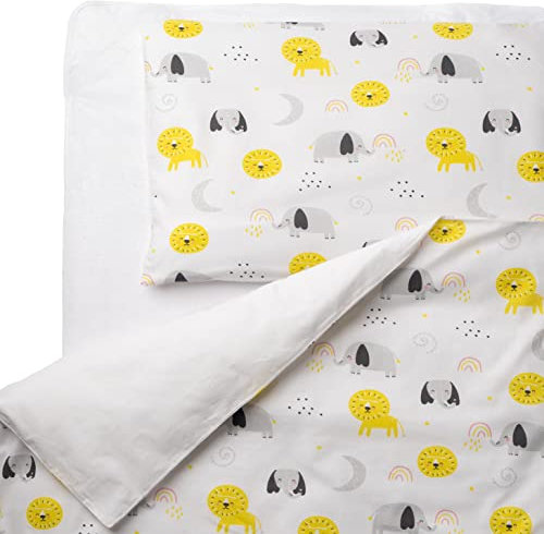 FlyIdeas Set Lenzuola Copripiumino & Copricuscino Bambino per Culle e Lettino/Letto Montessori Singolo Neonati 80x160 cm, 100% Morbido Cotone