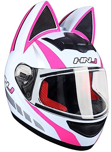 Full Face Motorradhelme mit Katze Ohren Adult Flip up Visiere Motocross Helm Vollvisierhelm Motorrad-Crash Helmet Leichtbau DOT/ECE Certified 20,M