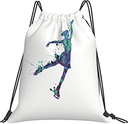 DELURA Wasserdicht Turnbeutel mit Kordelzug,Silhouette Profi Eiskunstlauf Athlet Mädchen Aquarell Sport Sport Skate Erholung Schmerz, Kordelzug Rucksack Sportbeutel Sporttasche für Damen Herren