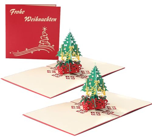 LOOGI Weihnachtskarten Pop-Up, 3D Karte Weihnachten Grußkarte mit Frohe Weihnachten Popup Weihnachtsgrußkarte Geschenkkarte mit Umschlag als Gutschein oder für Geldgeschenke, 2-er Pack