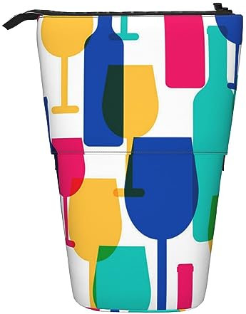 AABSTBFM Yorkie Trousse à crayons verticale extensible à motif floral multifonction pour l'école, le bureau et les voyages, Verres à cocktail et bouteilles de vin, Taille unique, Cartable