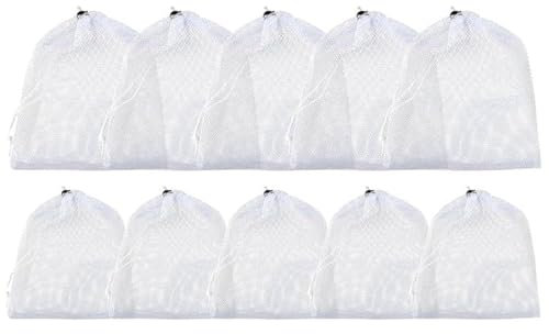 10 Bolsas de Malla de Nylon Blanco con Cordón, Portátil Bolsa Malla, Juego de Bolsas de Malla de PoliéSter, Organizador de Bolsa Rejilla para Pelotas, Juguetes, Fruta y Ropa (5x 18*25cm, 5x 25*30cm)