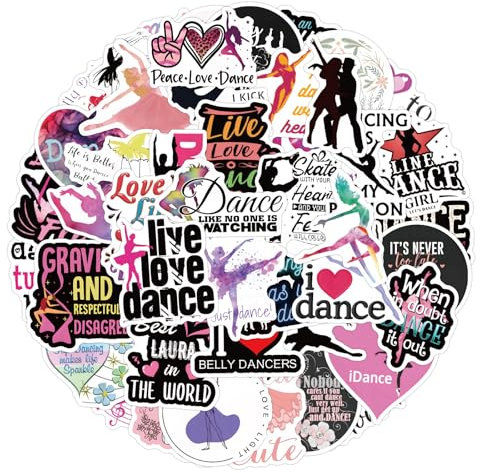 Bric Dodo 60 Stück Dance Aufkleber Auto Laptop Telefon Gitarre Skateboard Motorrad Fahrrad Dance Stickers Set Vinyl Wasserdicht Aesthetic Aufkleber für Jugendliche Kinder Erwachsene
